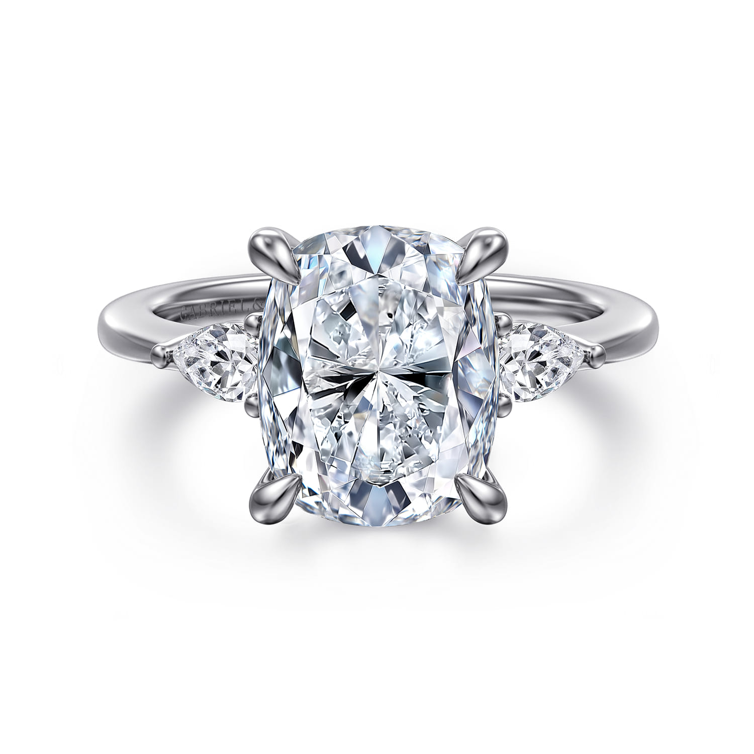Sima - 14K White Gold Elongated Cushion Three Stone Diamond Engagement Ring