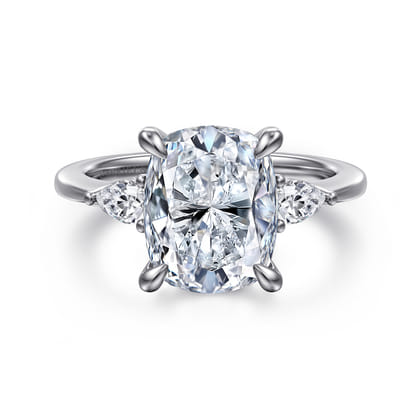 Sima - 14K White Gold Elongated Cushion Three Stone Diamond Engagement Ring