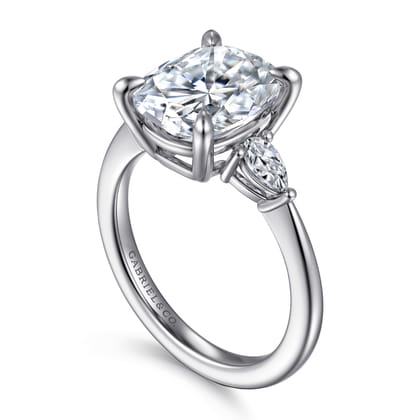 Sima - 14K White Gold Elongated Cushion Three Stone Diamond Engagement Ring