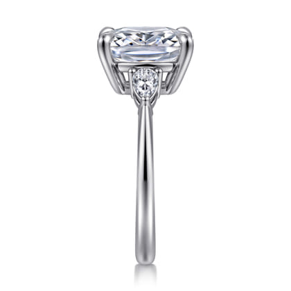 Sima - 14K White Gold Elongated Cushion Three Stone Diamond Engagement Ring