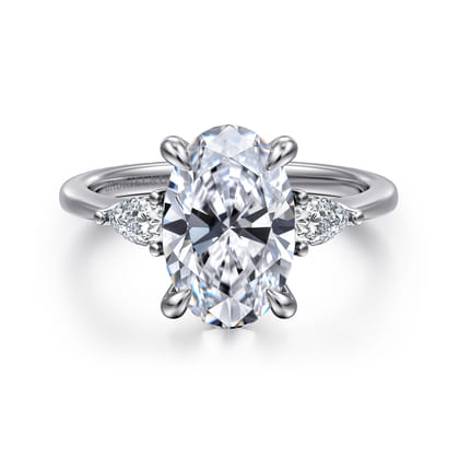 Sima - 14K White Gold Oval Three Stone Diamond Engagement Ring