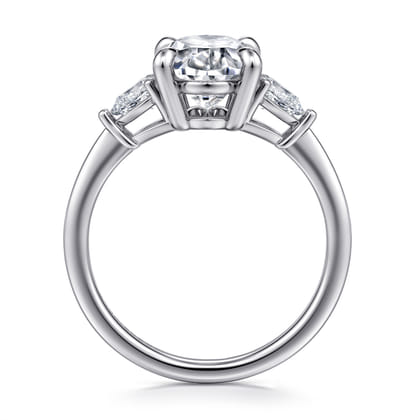 Sima - 14K White Gold Oval Three Stone Diamond Engagement Ring