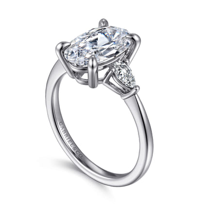 Sima - 14K White Gold Oval Three Stone Diamond Engagement Ring