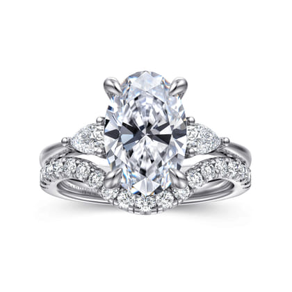 Sima - 14K White Gold Oval Three Stone Diamond Engagement Ring