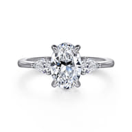 Sima - 14K White Gold Oval Three Stone Diamond Engagement Ring