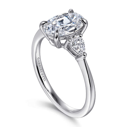 Sima - 14K White Gold Oval Three Stone Diamond Engagement Ring