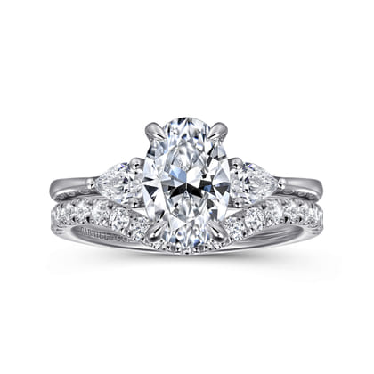 Sima - 14K White Gold Oval Three Stone Diamond Engagement Ring