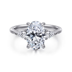 14K White Gold Oval Three Stone Diamond Engagement Ring