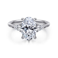 Sima - 14K White Gold Oval Three Stone Diamond Engagement Ring