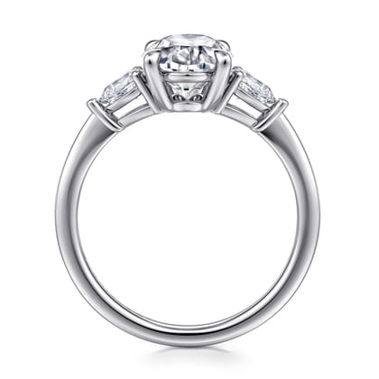 Sima - 14K White Gold Oval Three Stone Diamond Engagement Ring