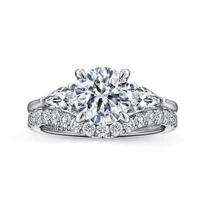Sima - 14K White Gold Round Three Stone Diamond Engagement Ring