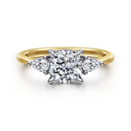 Sima - 14K White-Yellow Gold Cushion Cut Three Stone Diamond Engagement Ring