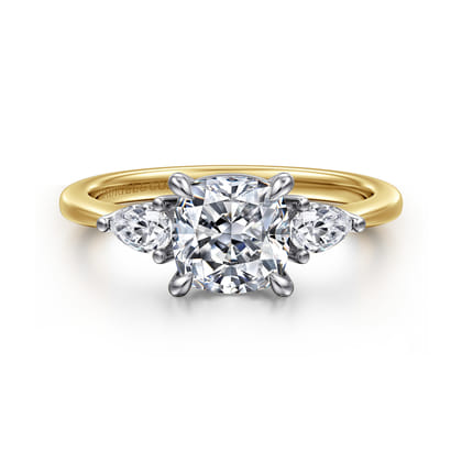 Sima - 14K White-Yellow Gold Cushion Cut Three Stone Diamond Engagement Ring