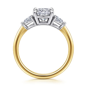 Sima - 14K White-Yellow Gold Cushion Cut Three Stone Diamond Engagement Ring