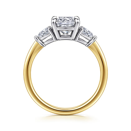 Sima - 14K White-Yellow Gold Cushion Cut Three Stone Diamond Engagement Ring