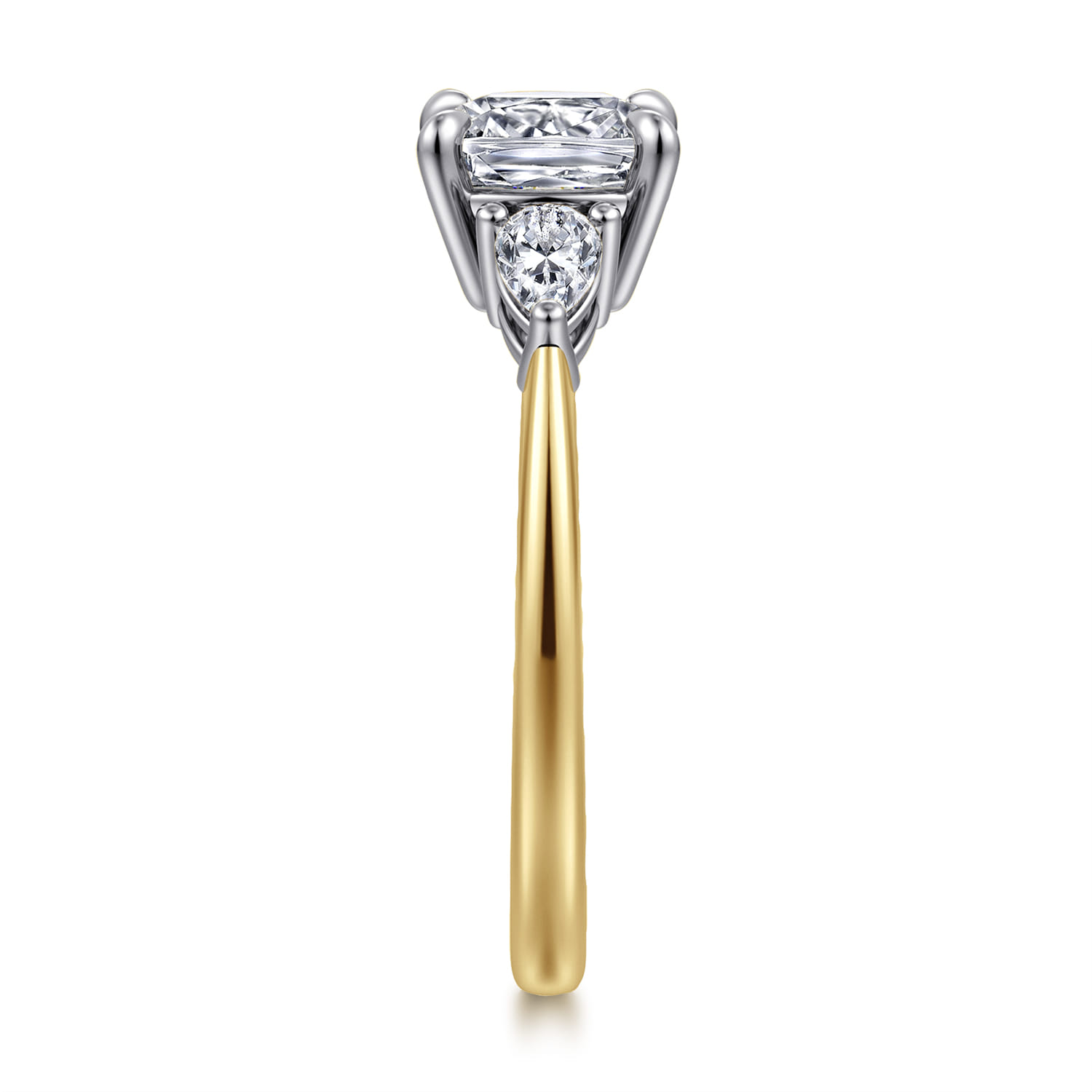 Sima - 14K White-Yellow Gold Cushion Cut Three Stone Diamond Engagement Ring