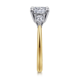 Sima - 14K White-Yellow Gold Cushion Cut Three Stone Diamond Engagement Ring