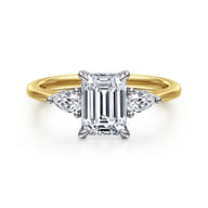 Sima - 14K White-Yellow Gold Emerald Cut Three Stone Diamond Engagement Ring