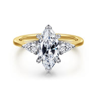 Sima - 14K White-Yellow Gold Marquise Shape Three Stone Diamond Engagement Ring