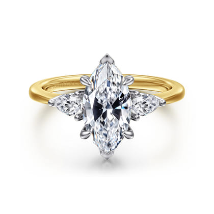 Sima - 14K White-Yellow Gold Marquise Shape Three Stone Diamond Engagement Ring