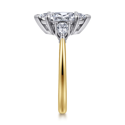 Sima - 14K White-Yellow Gold Marquise Shape Three Stone Diamond Engagement Ring