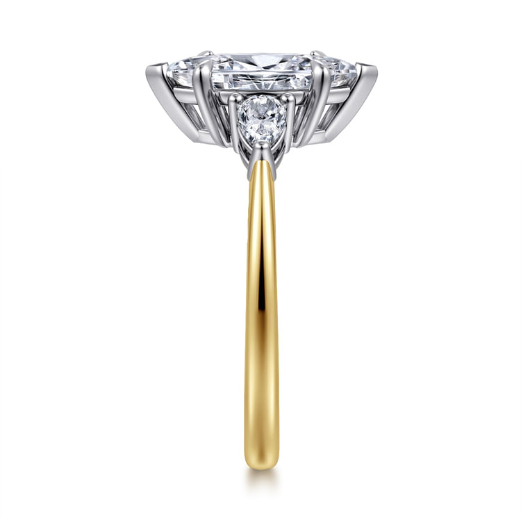 Sima - 14K White-Yellow Gold Marquise Shape Three Stone Diamond Engagement Ring