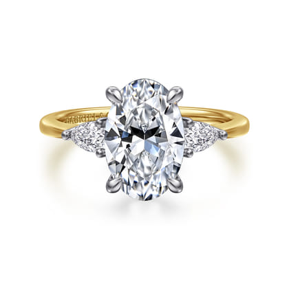 Sima - 14K White-Yellow Gold Oval Three Stone Diamond Engagement Ring