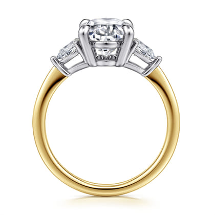 Sima - 14K White-Yellow Gold Oval Three Stone Diamond Engagement Ring