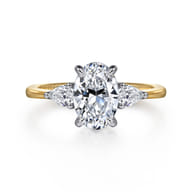 Sima - 14K White-Yellow Gold Oval Three Stone Diamond Engagement Ring
