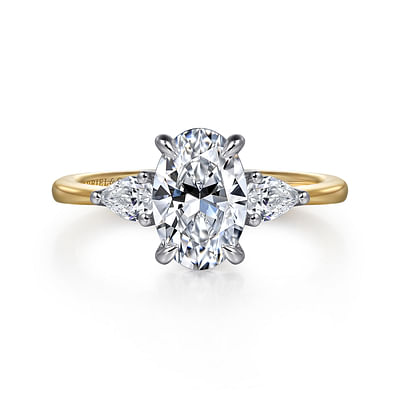 Sima - 14K White-Yellow Gold Oval Three Stone Diamond Engagement Ring