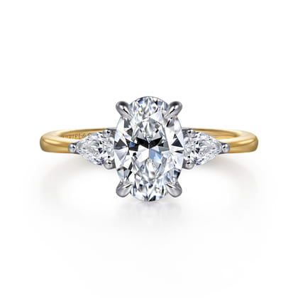 Sima - 14K White-Yellow Gold Oval Three Stone Diamond Engagement Ring