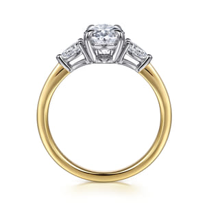 Sima - 14K White-Yellow Gold Oval Three Stone Diamond Engagement Ring