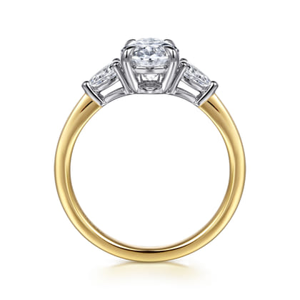 Sima - 14K White-Yellow Gold Oval Three Stone Diamond Engagement Ring