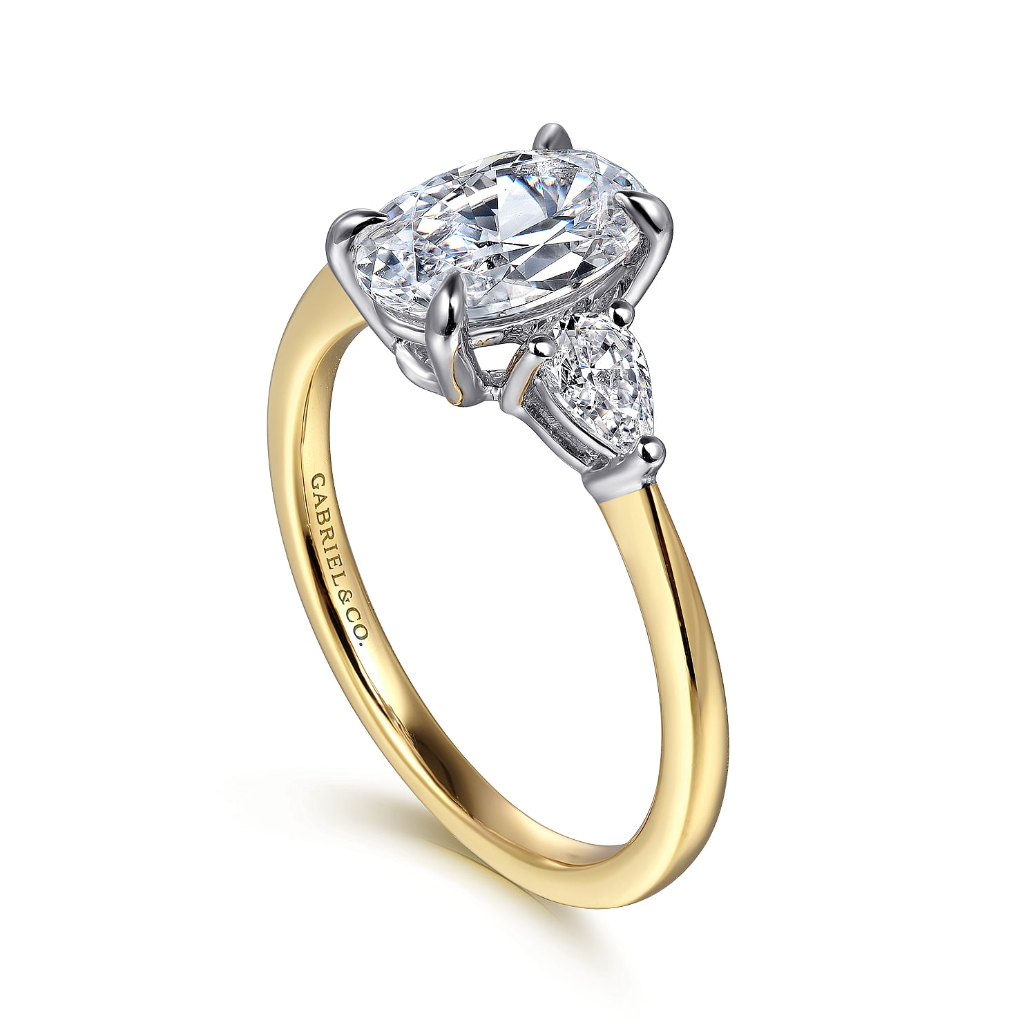 Sima - 14K White-Yellow Gold Oval Three Stone Diamond Engagement Ring