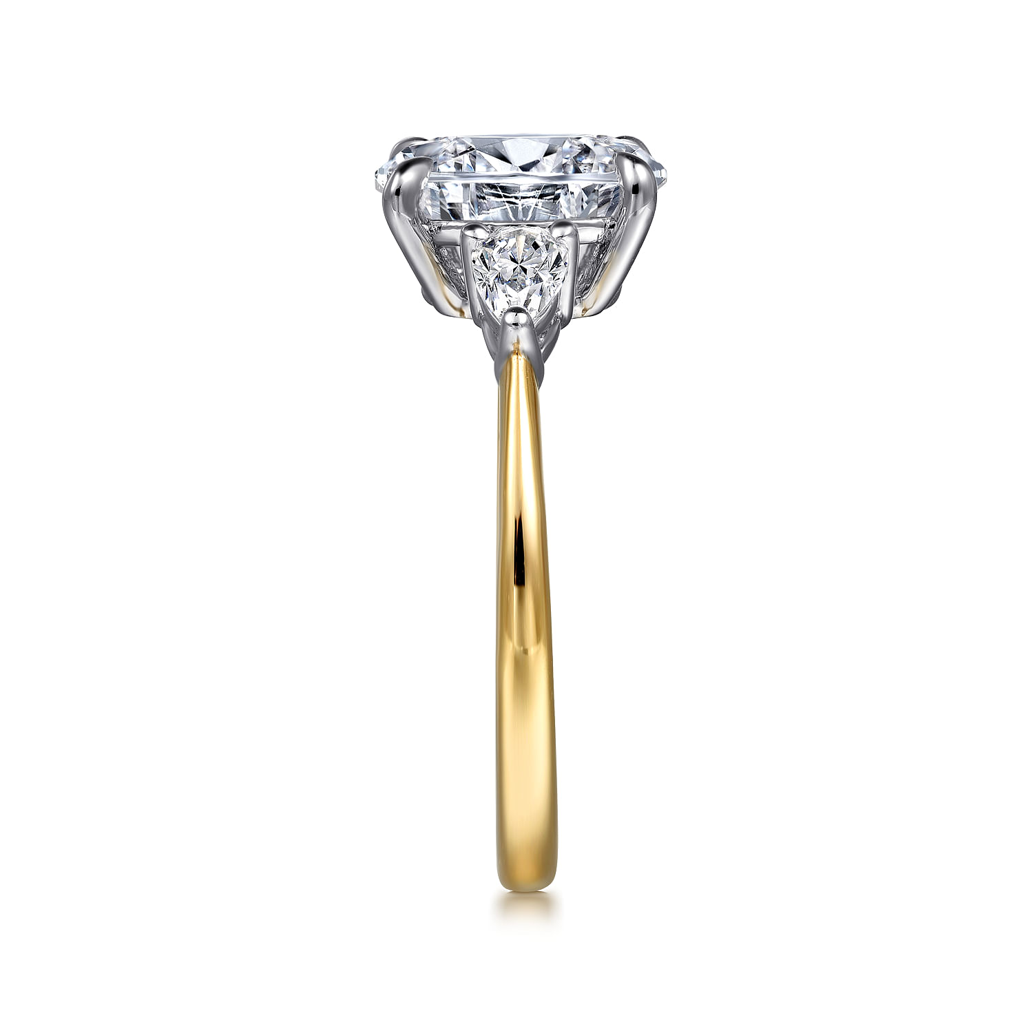Sima - 14K White-Yellow Gold Oval Three Stone Diamond Engagement Ring