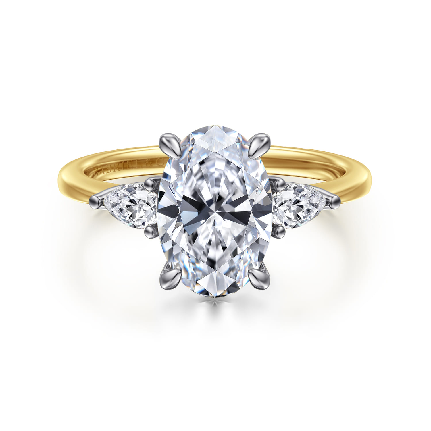 Sima - 14K White-Yellow Gold Oval Three Stone Diamond Engagement Ring