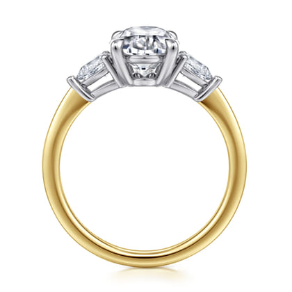 Sima - 14K White-Yellow Gold Oval Three Stone Diamond Engagement Ring