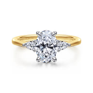 Sima - 14K White-Yellow Gold Oval Three Stone Diamond Engagement Ring
