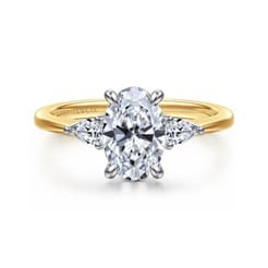 14K White-Yellow Gold Oval Three Stone Diamond Engagement Ring