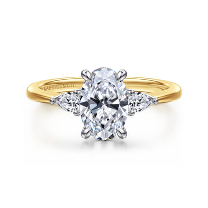 Sima - 14K White-Yellow Gold Oval Three Stone Diamond Engagement Ring