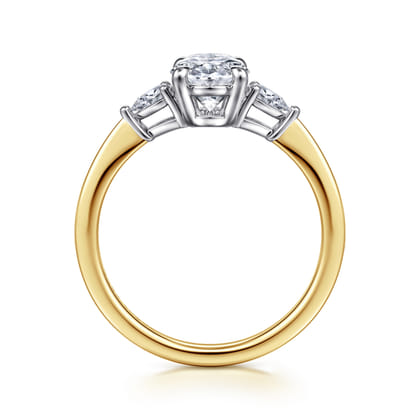 Sima - 14K White-Yellow Gold Oval Three Stone Diamond Engagement Ring