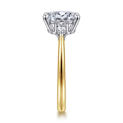 Sima - 14K White-Yellow Gold Oval Three Stone Diamond Engagement Ring