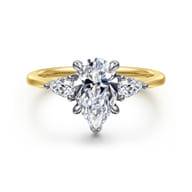 Sima - 14K White-Yellow Gold Pear Shape Three Stone Diamond Engagement Ring