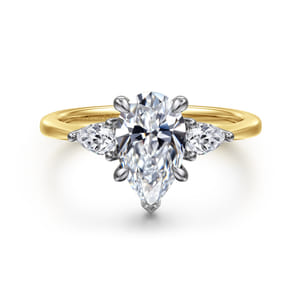 Sima - 14K White-Yellow Gold Pear Shape Three Stone Diamond Engagement Ring