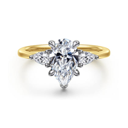 Sima - 14K White-Yellow Gold Pear Shape Three Stone Diamond Engagement Ring