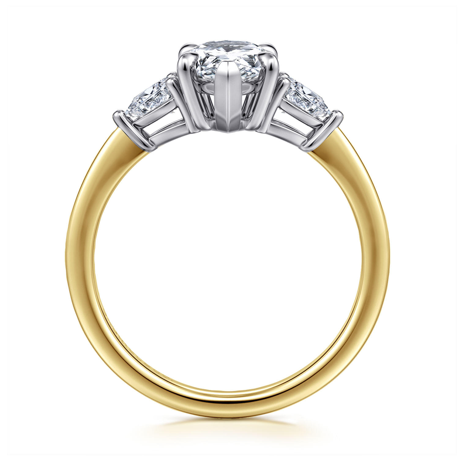 Sima - 14K White-Yellow Gold Pear Shape Three Stone Diamond Engagement Ring