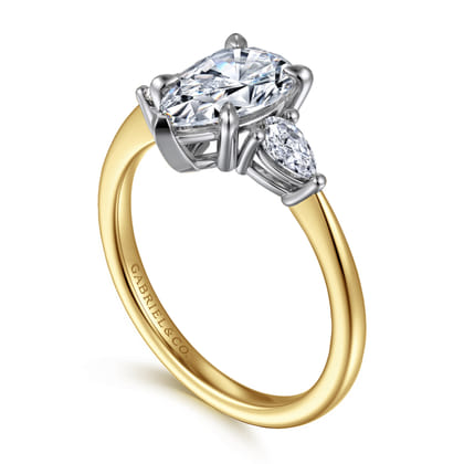Sima - 14K White-Yellow Gold Pear Shape Three Stone Diamond Engagement Ring