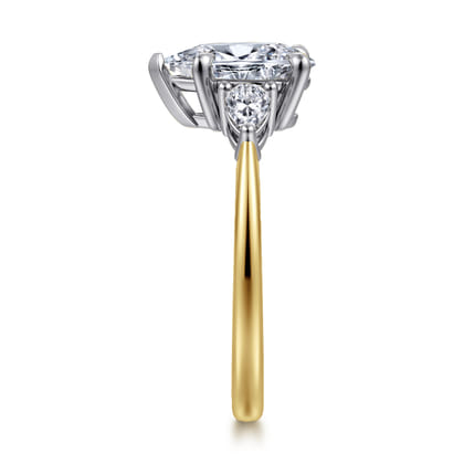 Sima - 14K White-Yellow Gold Pear Shape Three Stone Diamond Engagement Ring