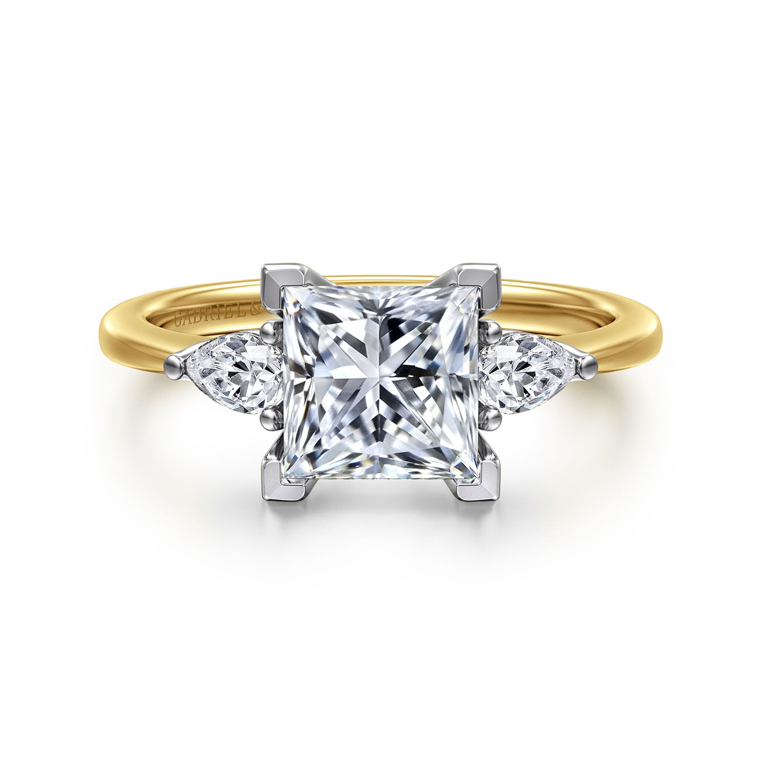 Sima - 14K White-Yellow Gold Princess Cut Three Stone Diamond Engagement Ring