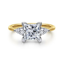 14K White-Yellow Gold Princess Cut Three Stone Diamond Engagement Ring